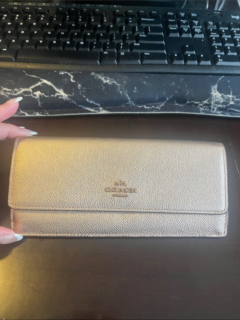 Coach Metallic Rose Gold Slim Continental Wallet